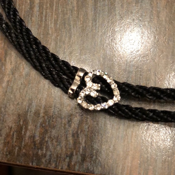Bolo tie black cord and crystal necklace - Picture 2 of 9